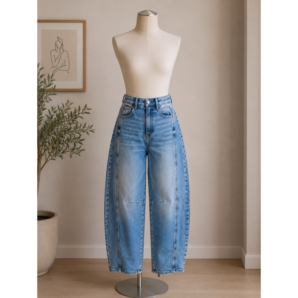RISEN Jeans Womens 11/30 Light Wash Barrel Leg High Rise Denim Pants Wide Leg